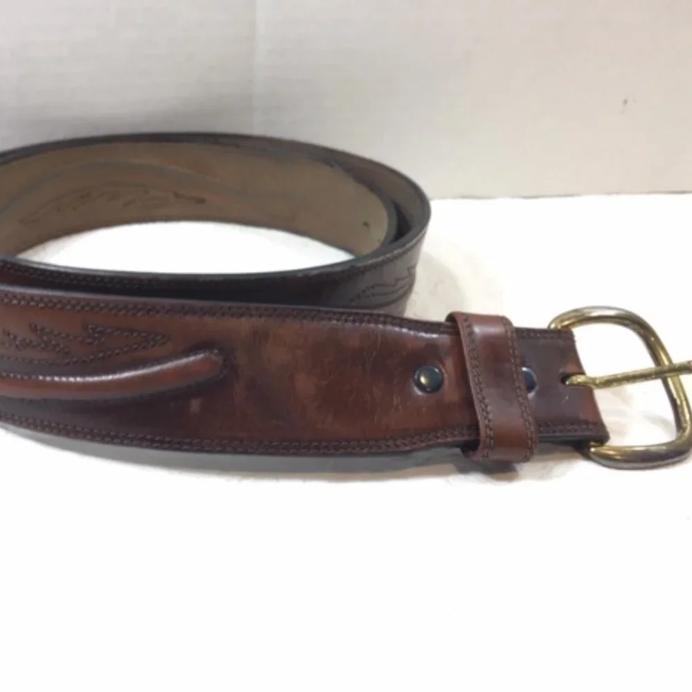 Original Larry Malan's Leegin Brown Leather Stitched Overlay Rodeo Belt Size 44